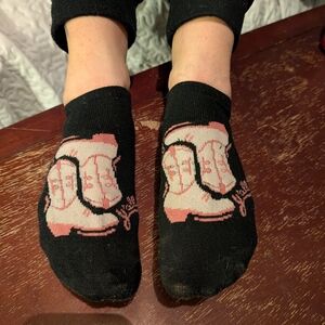 Black Socks with Pink Boot Design